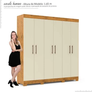 Guarda Roupa Casal 200cm 6 Portas 3 Gavetas Madri Gelius Madeirado/Off White