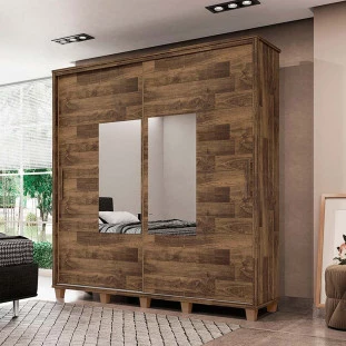 Guarda Roupa Casal 228cm Portas Correr Com Espelho Monte Carlo RV Móveis Amadeirado