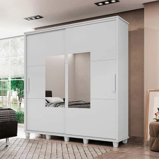 Guarda Roupa Casal 228cm Portas Correr Com Espelho Monte Carlo RV Móveis Branco