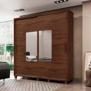Guarda Roupa Casal 228cm Portas Correr Com Espelho Monte Carlo RV Móveis Noce