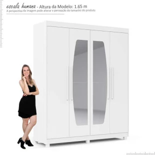 Guarda Roupa Solteiro 4 Portas Com Espelho Orion Gelius Branco