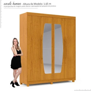 Guarda Roupa Solteiro 4 Portas Com Espelho Orion Gelius Naturale