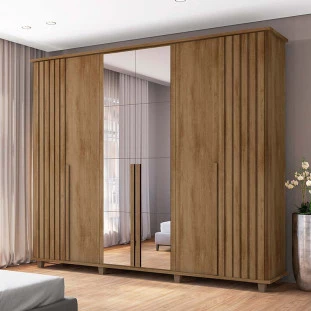 Guarda Roupa Ripado Casal 6 Portas 240cm Com Espelho França RV Móveis Cinamomo