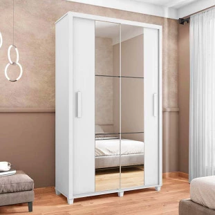 Guarda Roupa 136cm Solteiro 2 Portas Correr Com Espelho Suécia RV Móveis Branco