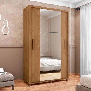 Guarda Roupa 136cm Solteiro 2 Portas Correr Com Espelho Suécia RV Móveis Cinamomo