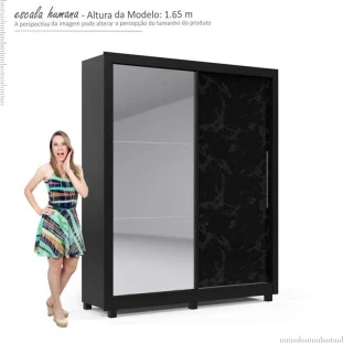 Guarda Roupa Solteiro Espelhado Com Pés Turquesa Gelius Preto/Nero