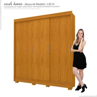 Guarda Roupa Solteiro 169cm 3 Portas Correr Viena Gelius Naturale