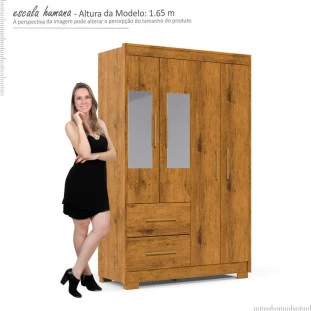 Guarda Roupa Solteiro 4 Portas Com Espelho Viena Gelius Madeirado