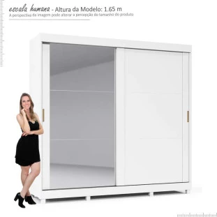 Guarda Roupa Casal Grande Espelhado 2 Portas Zeus Gelius Branco
