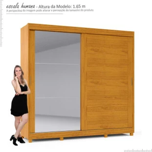 Guarda Roupa Casal Grande Espelhado 2 Portas Zeus Gelius Naturale