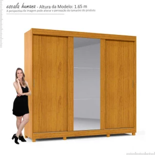 Guarda Roupa Casal Grande Espelhado 3 Portas Zeus Gelius Naturale