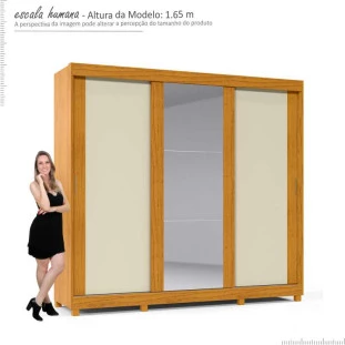 Guarda Roupa Casal Grande Espelhado 3 Portas Zeus Gelius Naturale/Off White