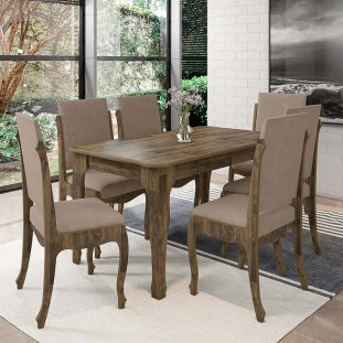 Conjunto Mesa de Jantar Luis XV Com 06 Cadeiras 160x90 Onix RV Móveis Amadeirado