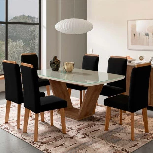 Conjunto 02 Cadeiras Sala de Jantar Pés Oblongo Diamante RV Móveis Preto