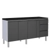Balcão Para Cozinha de Aço 3 Portas 3 Gavetas e Porta Tempero Gaia 180cm Com Tampo Cozimax Preto
