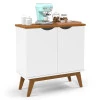 Buffet Aparador Pequeno 2 Portas 81cm Prism Patrimar Branco/Cumaru