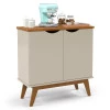 Buffet Aparador Pequeno 2 Portas 81cm Prism Patrimar Off White/Cumaru