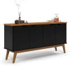 Buffet Aparador 160cm 4 Portas Pés Madeira Prism Patrimar Preto/Cumaru