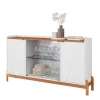 Buffet Cristaleira 1.7 Porta de Vidro Sala de Jantar Bari Casa D Branco/Cedro