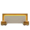 Cabeceira Para Cama Box de Casal Queen e King com 2 Mesas de Cabeceiras Innova Gelius Naturale/Off White