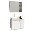 Conjunto de Banheiro Gabinete Caeté 60 com Cuba Cubo e Espelho Cozimax Branco/Calcare