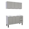 Cozinha Completa Gabinete Para Pia 140cm e Armário Aéreo Júpiter Cozimax Cinza Argila
