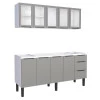 Cozinha Completa Gabinete Para Pia 180cm e Armário Aéreo Portas Vidro Júpiter Cozimax Cinza Argila