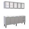 Cozinha Completa Gabinete Para Pia 200cm e Armário Aéreo Portas Vidro Júpiter Cozimax Cinza Argila
