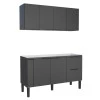 Cozinha Completa de Madeira Gabinete Para Pia 150cm e Armário Aéreo Cisne Cozimax Preto