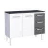 Balcão Cozinha Aço 120 Vênus 3 Gavetas Com Tampo Cozimax Branco/Preto