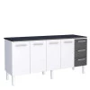 Balcão Cozinha Aço 200 Vênus 3 Gavetas Com Tampo Cozimax Branco/Preto