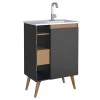 Gabinete Para Banheiro Madeira Lotus 60 Com Pés Cozimax Jequitiba/Preto