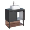 Gabinete Para Banheiro Madeira Sálvia 60 Preto/Tamarindo Cozimax Com Cuba Duna Branca
