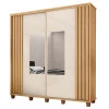 Roupeiro Casal 228cm Portas Correr Com Espelho Monte Carlo RV Móveis Cinamomo Ripado/Off White