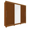 Guarda Roupa Grande Casal 3 Portas Correr 1 Porta de Espelho e Pés 228x226 Royale Gelius Castanho Ripado 3D