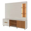 Estante Home Sala 207cm Para TV 70 Pol LED Brise Lukaliam Off White/Jequitiba