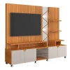 Estante Home 210cm Sala Para TV 55 Pol Com LED Cross 2.1 Lukaliam Jequitiba/Off White Perolizado