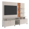 Estante Home 210cm Sala Para TV 55 Pol Com LED Cross 2.1 Lukaliam Off White Perolizado/Jequitiba