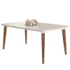 Mesa de Jantar Retrô Tampo Vidro 170x90x78 Pés Trapézio Jade Móveis Off White