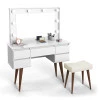 Penteadeira Camarim Com Banqueta 5 Gavetas 120cm Strass Patrimar Branco