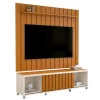 Rack Com Painel Ripado 180cm Para TV 75 Polegadas Brise 1.8 EDN Off White/Cedro