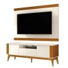 Rack Com Painel Ripado Para TV 75 Pol Brunt 1.8 EAX Móveis Off White/Cedro