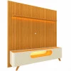 Rack Nobre Pés Madeira Com Painel Ripado Nobre TV 85 Pol 230x250 Gelius Naturale/Off White