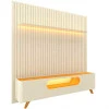 Rack Nobre Pés Madeira Com Painel Ripado Nobre TV 85 Pol 230x250 Gelius Off White