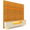Rack Nobre Pés Vidro Com Painel Ripado Nobre TV 85 Pol 230x250 Gelius Naturale/Off White