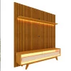 Rack Com Painel Ripado 3D TV 70 Polegadas 180cm Requinte Pés Madeira Gelius Naturale/Off White