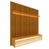Rack Com Painel Ripado 3D TV 70 Polegadas 180cm Requinte Rodízios Gelius Naturale/Off White