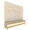 Rack Com Painel Ripado 3D TV 75 Polegadas 224cm Requinte Pés Madeira Gelius Cinza/Off White