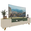 Rack Para TV Até 85 Polegadas Com LED 230cm Pés Madeira Infinity Gelius Off White/Verde Floresta