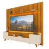 Rack Infinity Pés Madeira Com Painel Ripado Nobre TV 85 Pol 230x250 Gelius Naturale/Off White